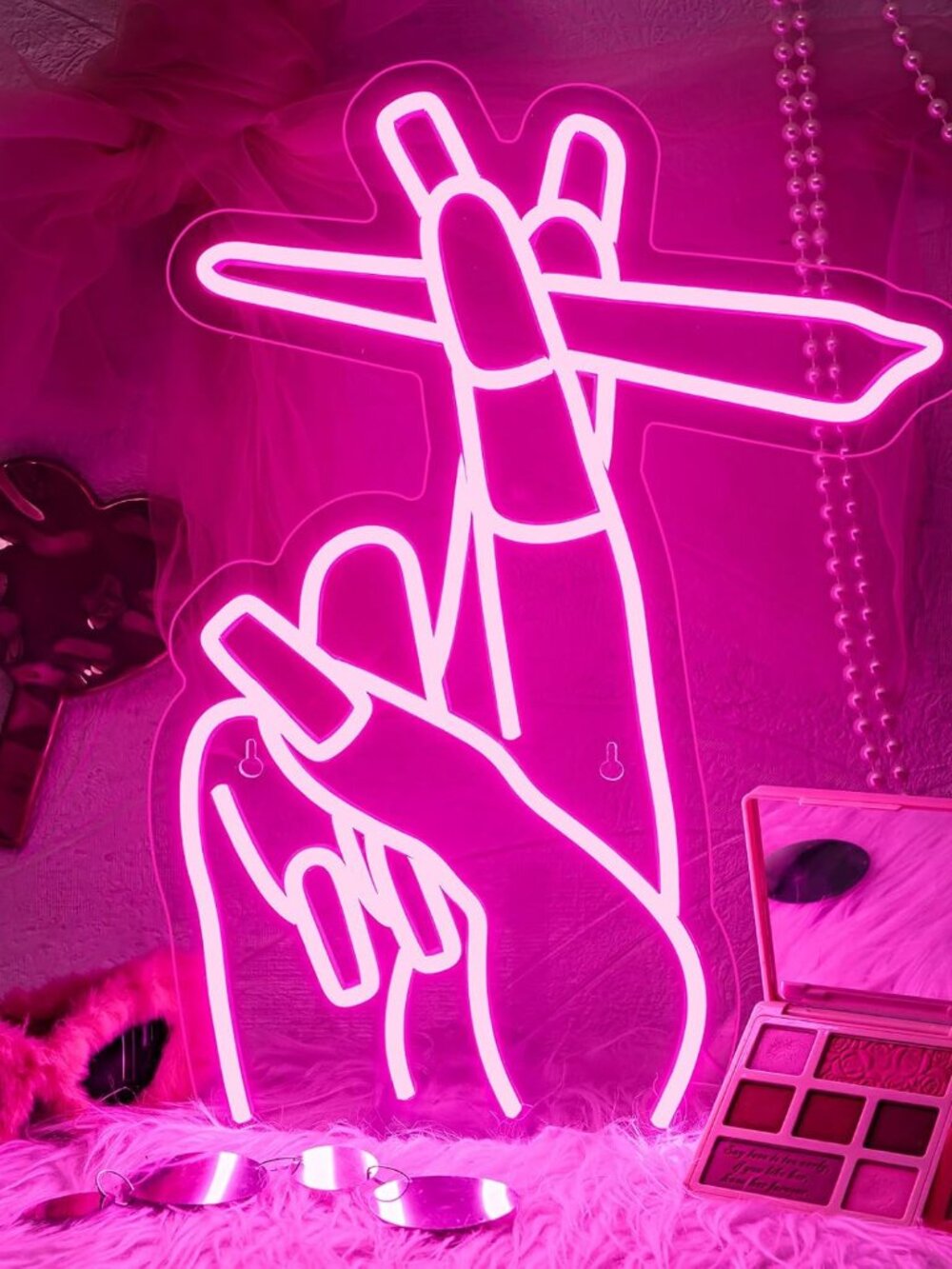 Pink Nail Neon Sign Dimmable Hand LED Wall Light for Girl Room Party Decor
